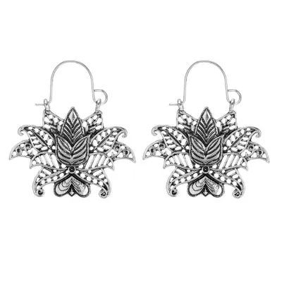 Vintage Alloy Lotus Flower Pendant Drop Earrings for Women