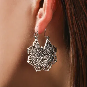 Ethnic Style Hollow Out Flowers Pattern Hoop Earrings for Women