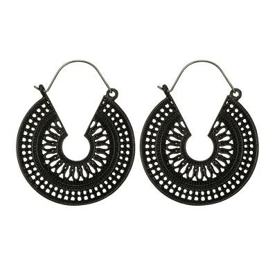 Vintage Hollow Out Geometric Pattern Hoop Earrings for Women
