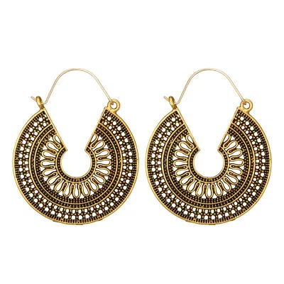 Vintage Hollow Out Geometric Pattern Hoop Earrings for Women