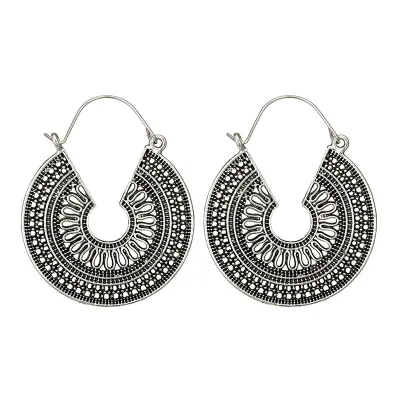 Vintage Hollow Out Geometric Pattern Hoop Earrings for Women