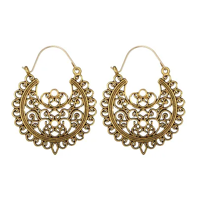 Vintage Hollow Out Geometric Pattern Hoop Earrings for Women