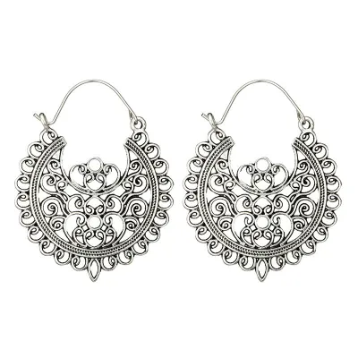 Vintage Hollow Out Geometric Pattern Hoop Earrings for Women
