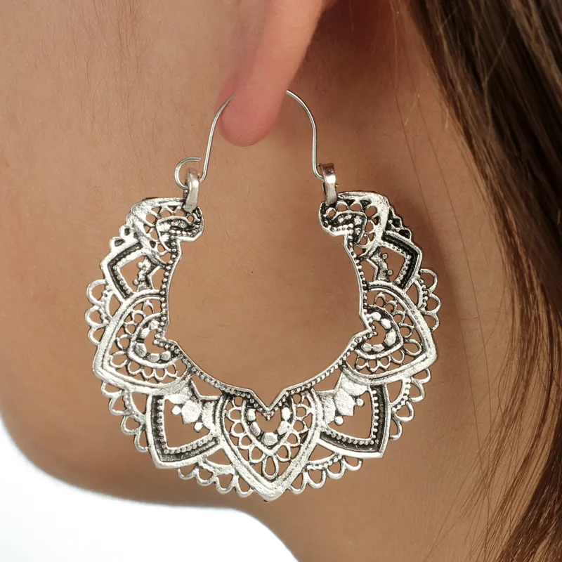 Exaggerated Hollow Out Geometric Hoop Earrings