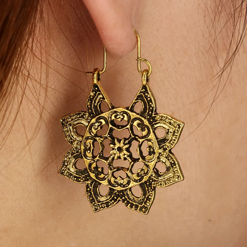 Ethnic Hollow Out Flower Dangle Earrings for Women