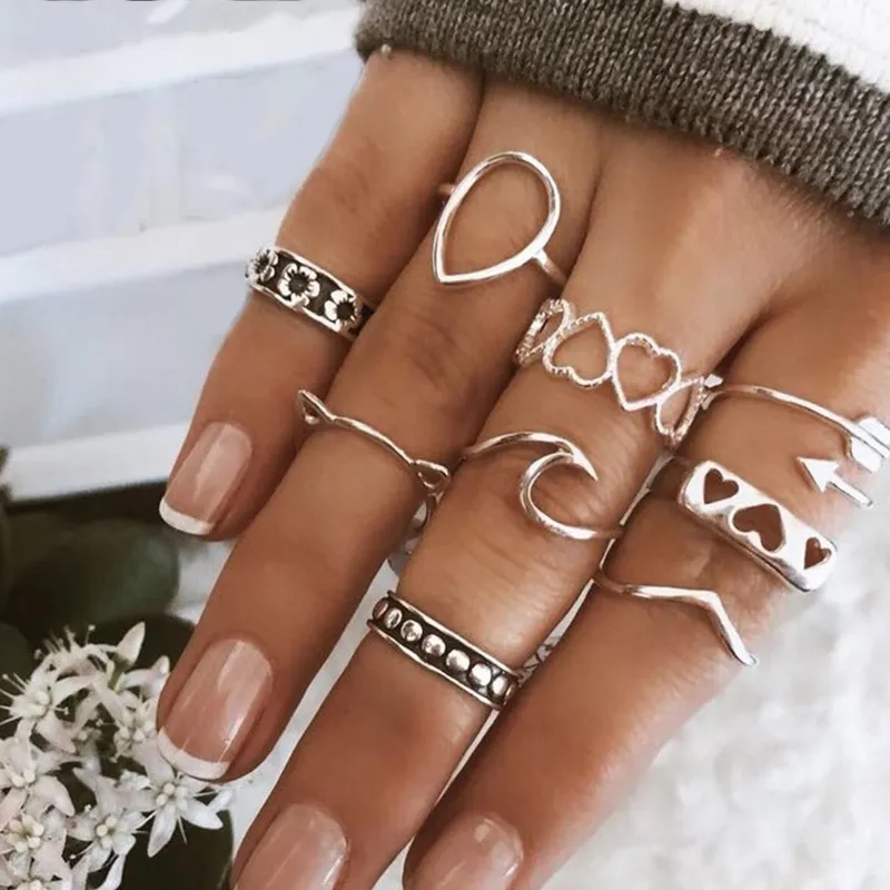 Cute Heart-Shaped Cat Design Alloy Women's Ring Set