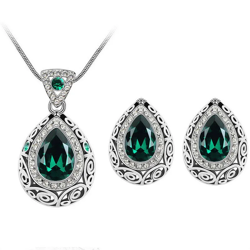 Water Drop Pendant Diamond Decor Necklace Earrings Set