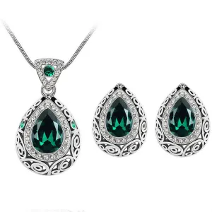 Water Drop Pendant Diamond Decor Necklace Earrings Set