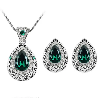 Water Drop Pendant Diamond Decor Necklace Earrings Set