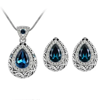 Water Drop Pendant Diamond Decor Necklace Earrings Set