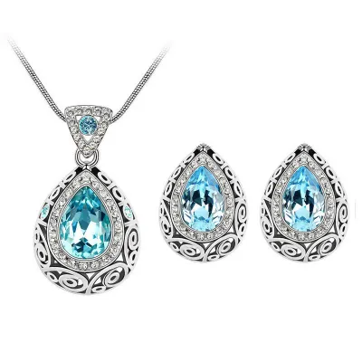 Water Drop Pendant Diamond Decor Necklace Earrings Set