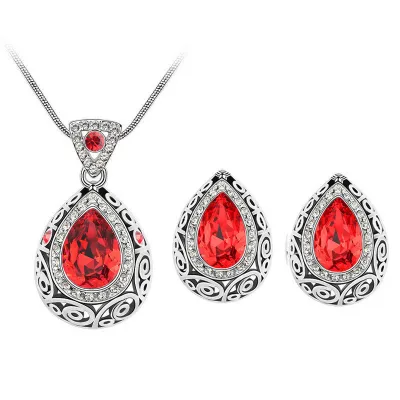 Water Drop Pendant Diamond Decor Necklace Earrings Set