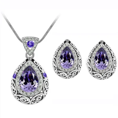 Water Drop Pendant Diamond Decor Necklace Earrings Set