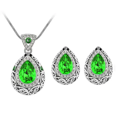 Water Drop Pendant Diamond Decor Necklace Earrings Set