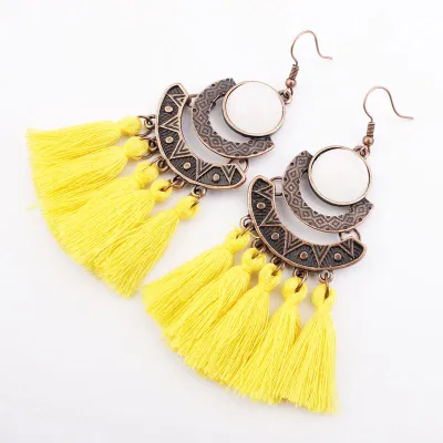 Fringed Long Tassel Geometric Alloy Earrings for Women