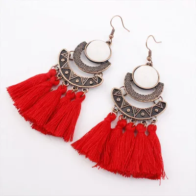 Fringed Long Tassel Geometric Alloy Earrings for Women