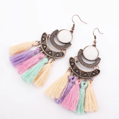Fringed Long Tassel Geometric Alloy Earrings for Women