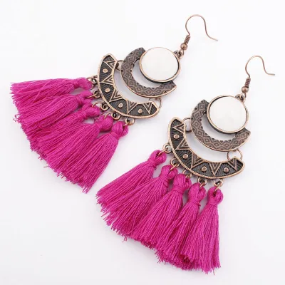 Fringed Long Tassel Geometric Alloy Earrings for Women