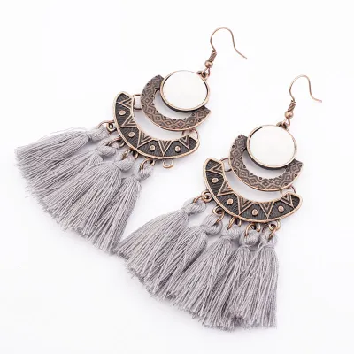 Fringed Long Tassel Geometric Alloy Earrings for Women