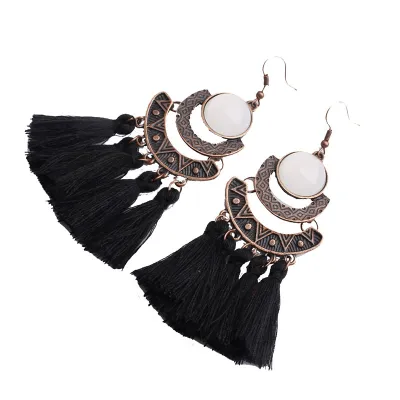 Fringed Long Tassel Geometric Alloy Earrings for Women