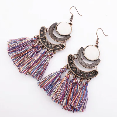 Fringed Long Tassel Geometric Alloy Earrings for Women