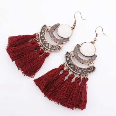 Fringed Long Tassel Geometric Alloy Earrings for Women