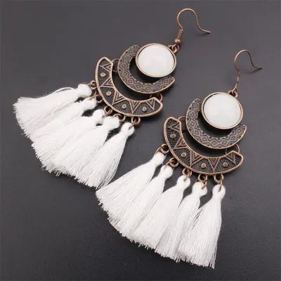 Fringed Long Tassel Geometric Alloy Earrings for Women