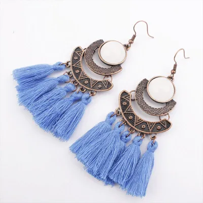 Fringed Long Tassel Geometric Alloy Earrings for Women