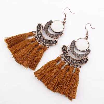 Fringed Long Tassel Geometric Alloy Earrings for Women
