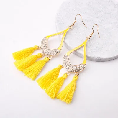 Vintage Rhinestone Decor Tassel Earrings for Women