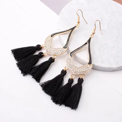 Vintage Rhinestone Decor Tassel Earrings for Women
