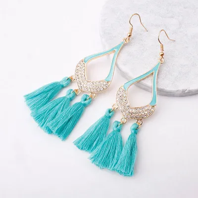 Vintage Rhinestone Decor Tassel Earrings for Women