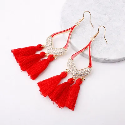 Vintage Rhinestone Decor Tassel Earrings for Women