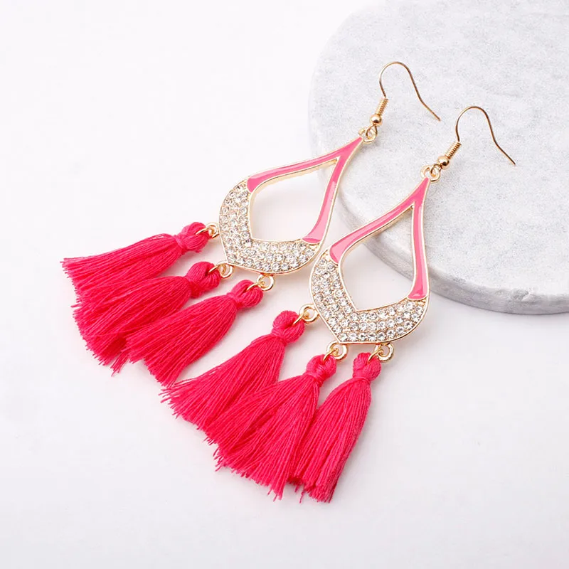 Vintage Rhinestone Decor Tassel Earrings for Women