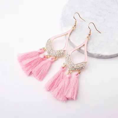 Vintage Rhinestone Decor Tassel Earrings for Women