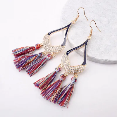 Vintage Rhinestone Decor Tassel Earrings for Women