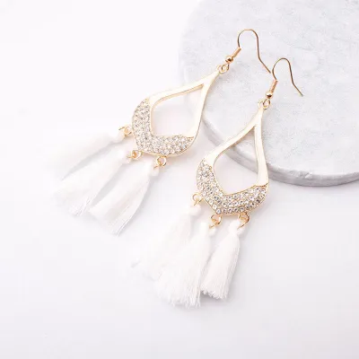 Vintage Rhinestone Decor Tassel Earrings for Women