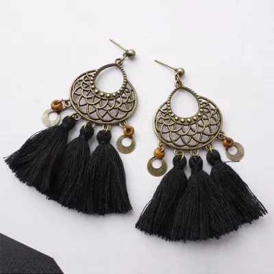 Vintage Hollow Out Alloy Tassel Earrings for Women