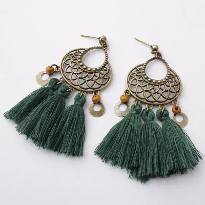 Vintage Hollow Out Alloy Tassel Earrings for Women