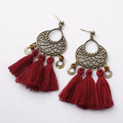 Vintage Hollow Out Alloy Tassel Earrings for Women
