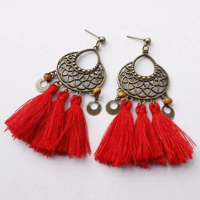 Vintage Hollow Out Alloy Tassel Earrings for Women