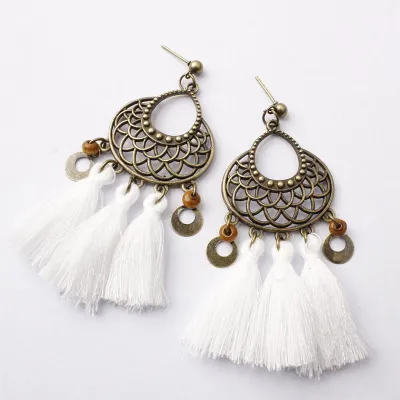 Vintage Hollow Out Alloy Tassel Earrings for Women
