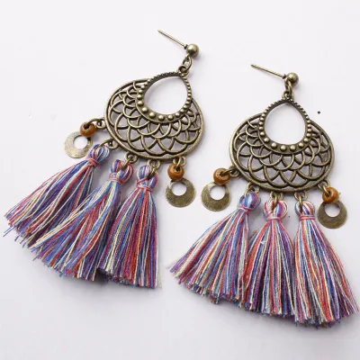 Vintage Hollow Out Alloy Tassel Earrings for Women