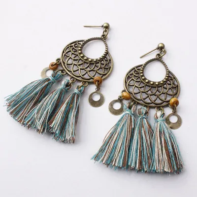 Vintage Hollow Out Alloy Tassel Earrings for Women
