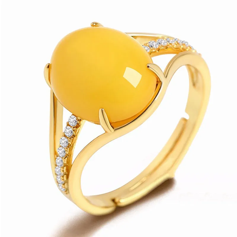 Classic Amber Rhinestone Vintage Copper Ring for Women