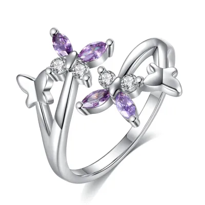 Butterfly Pattern Zircon Decor Adjustable Ring