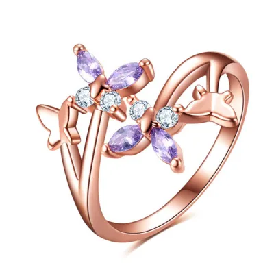 Butterfly Pattern Zircon Decor Adjustable Ring