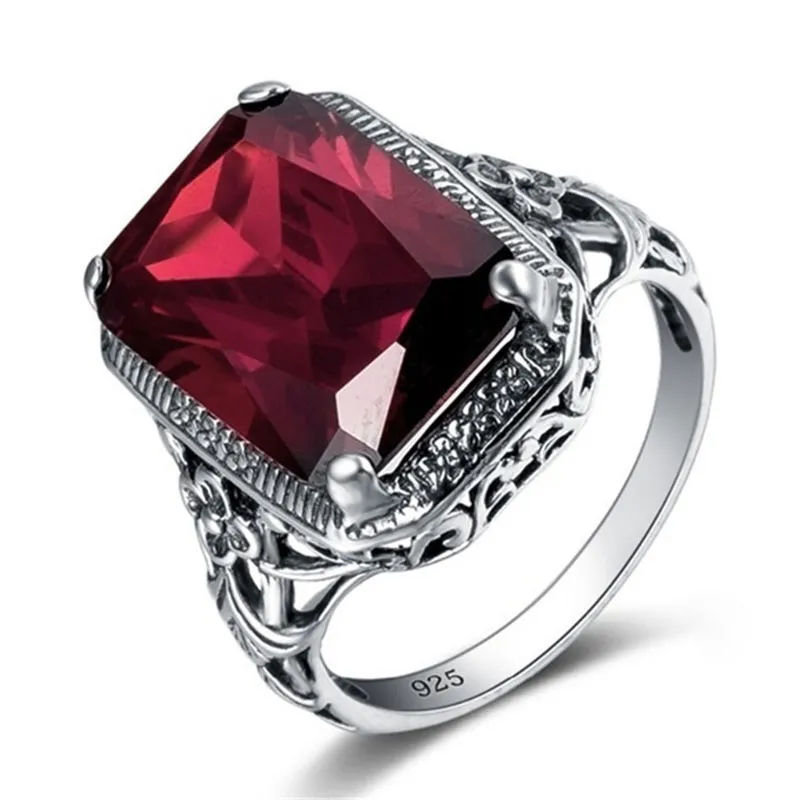 Vintage Ruby Crystal Decor Women's Engagement Ring