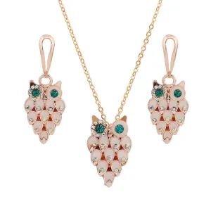 Creative Owl Pendant Design Opal Decor Necklace Earrings Set