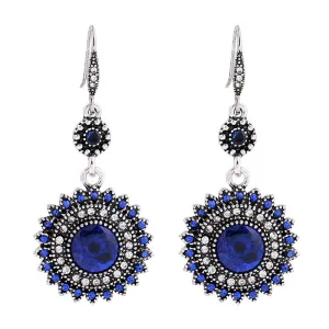 Ethnic Style Sun Flower Pendant Hook Earrings Women Alloy Rhinestones